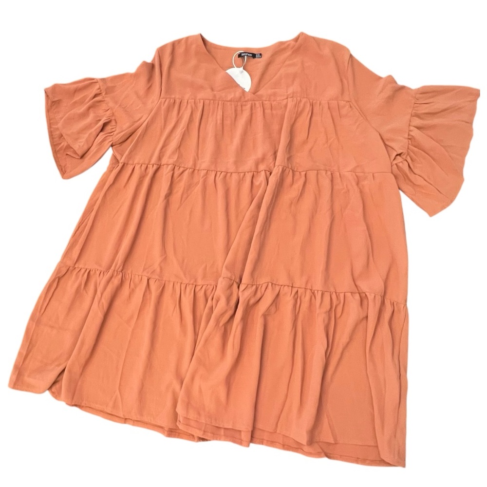 Boohoo Short Dress Womens 22‎ Tiered Terracotta V-Neck Flutter Sleeves NWT CUTE!